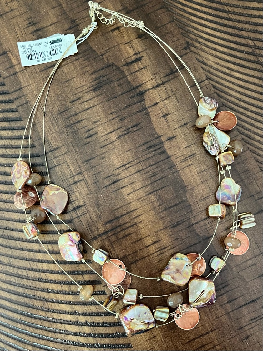 Vintage Style & Co. Multi Strand Brown Shell Beach Coastal Necklace 20”